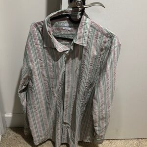 Zara Green and Pink Casual Button Down Shirt